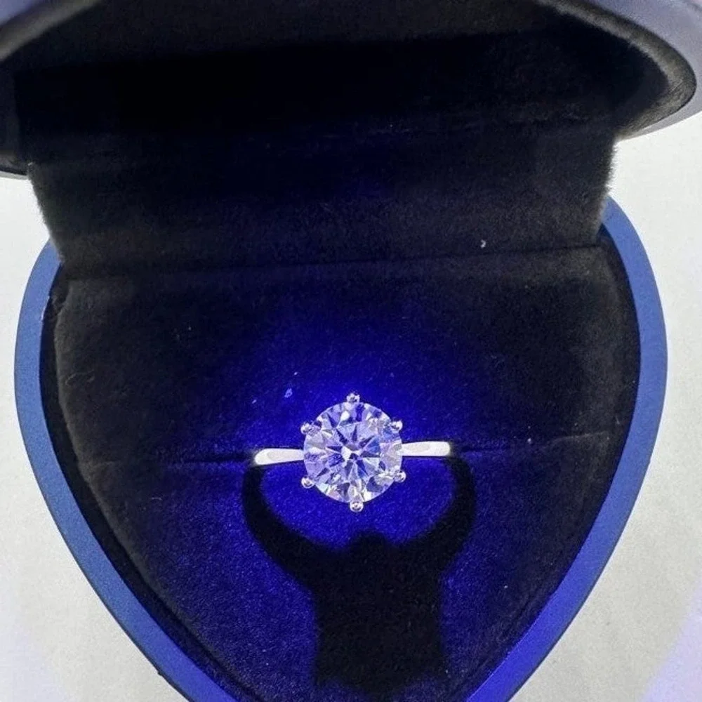 Moissanite Diamond Engagement Ring 6 Prong Wedding S925 2 Ct Size 9